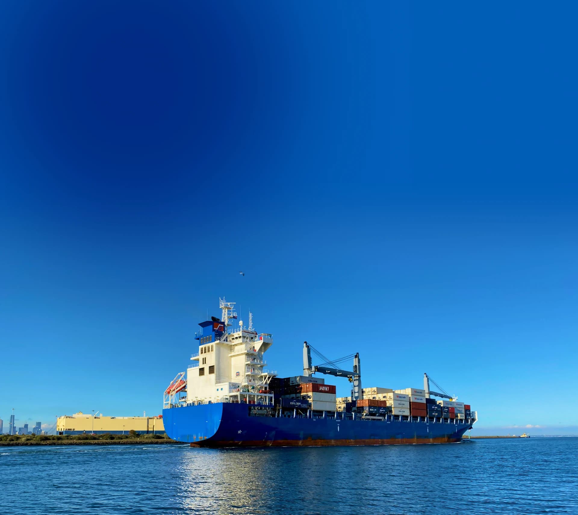 Container ship arriving at port
